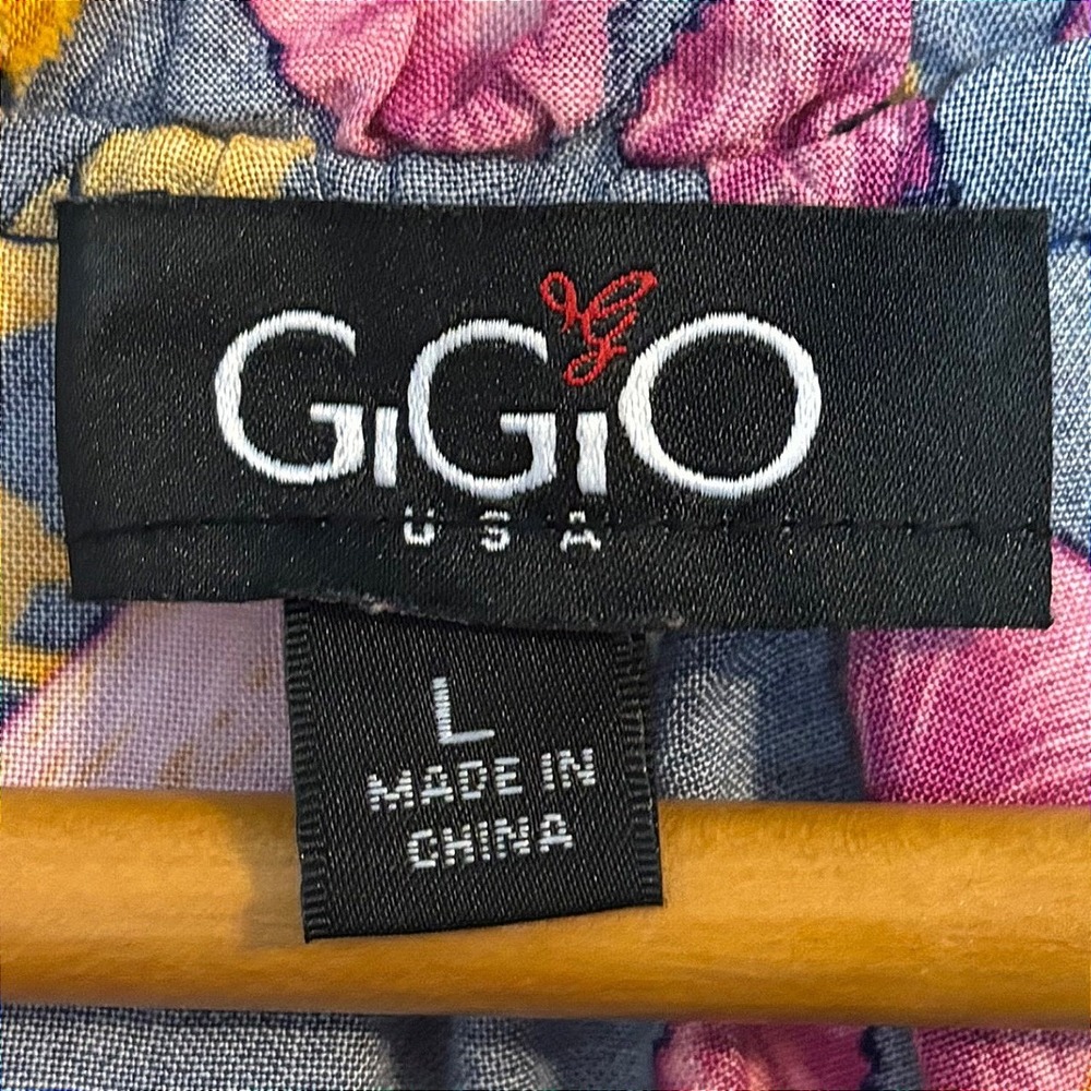 GIGIO Navy Blue Floral Boho High-Low Midi Dress Tie Neck 3/4 Sleeve Womens Large - Picture 3 of 10